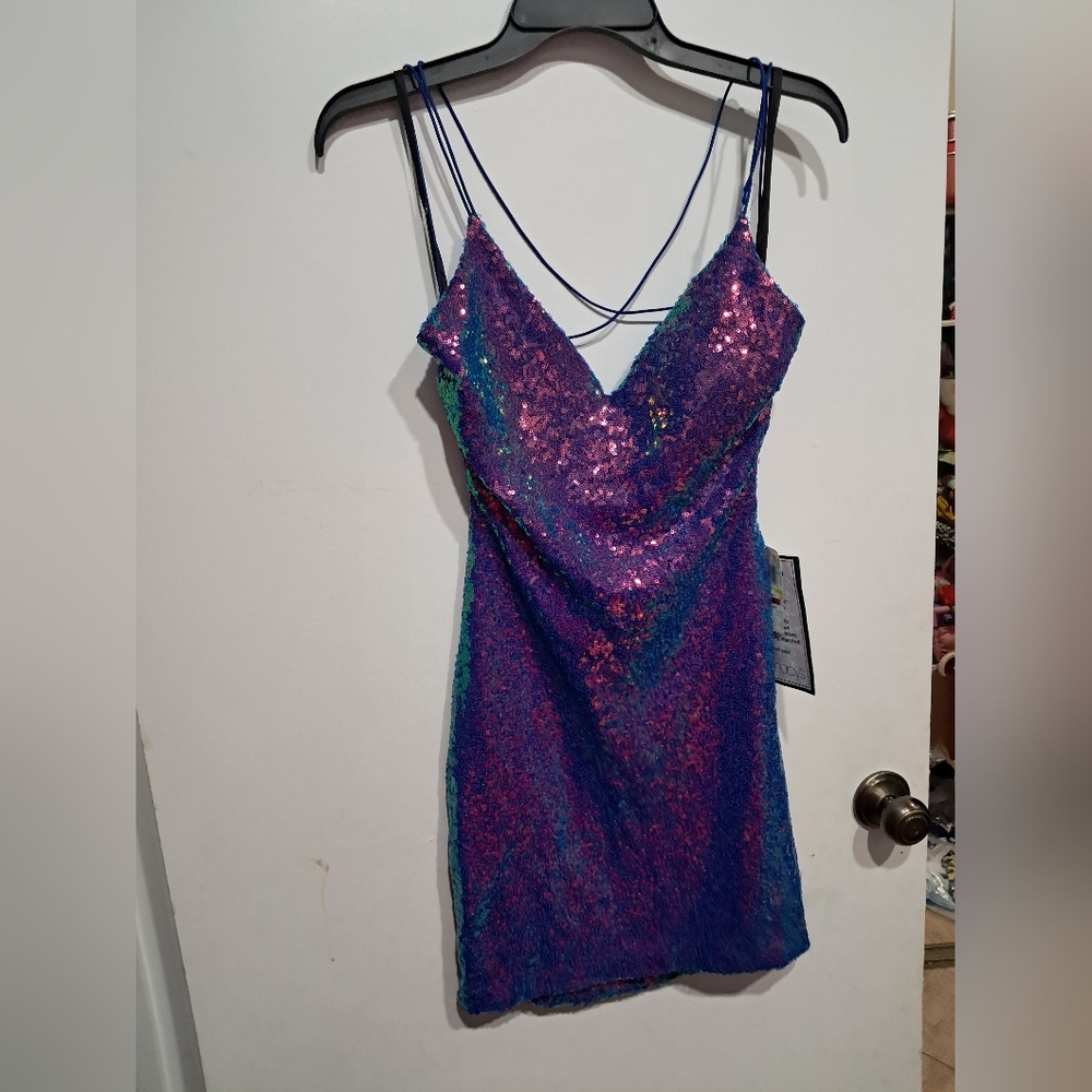 B.darlin Sequin Strappy Dress in Purple and Blue